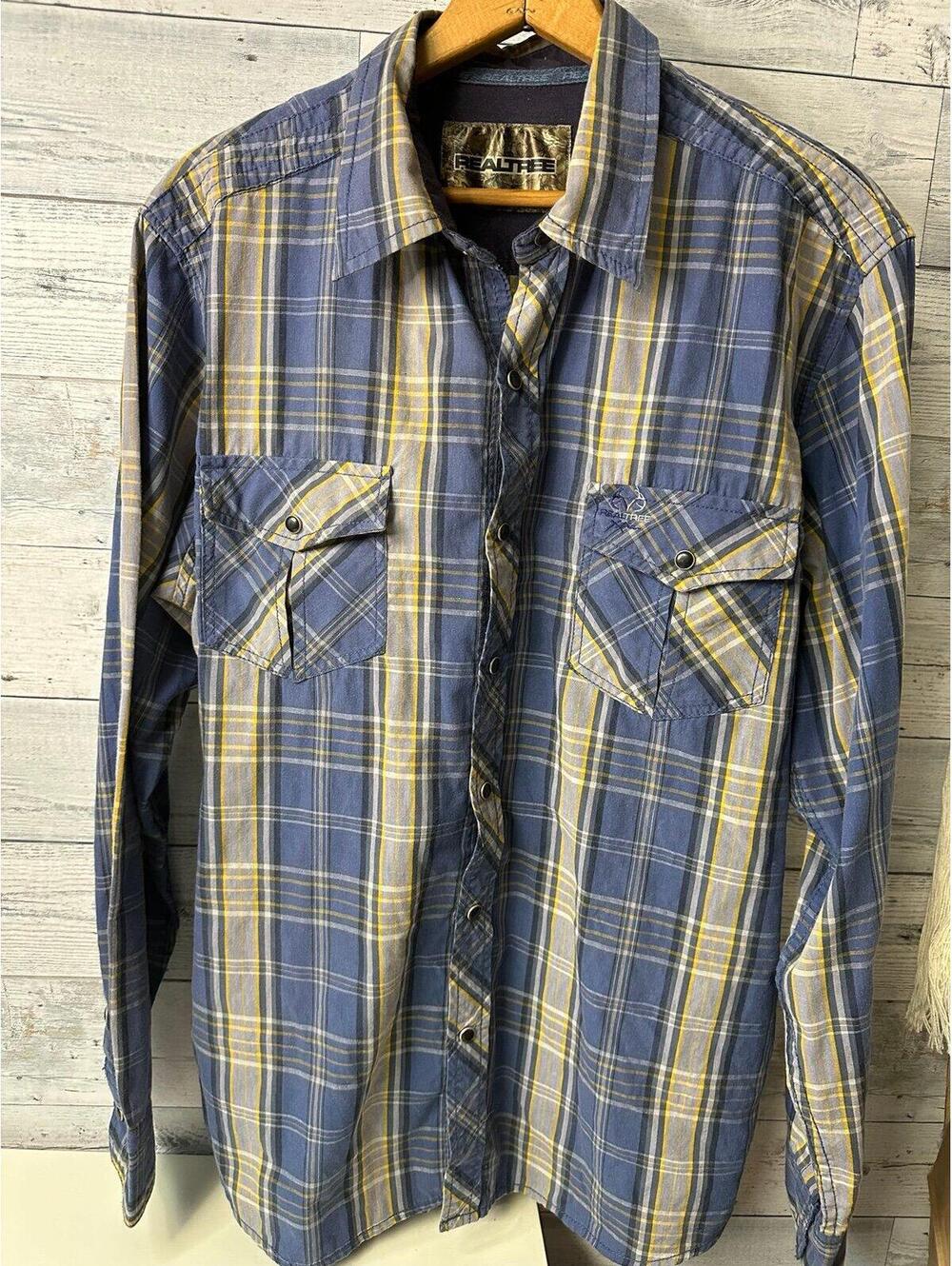 Real Tree Plaid Pearl Snap Mens Long Sleeve Shirt Size L